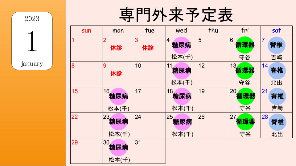 1月の専門外来