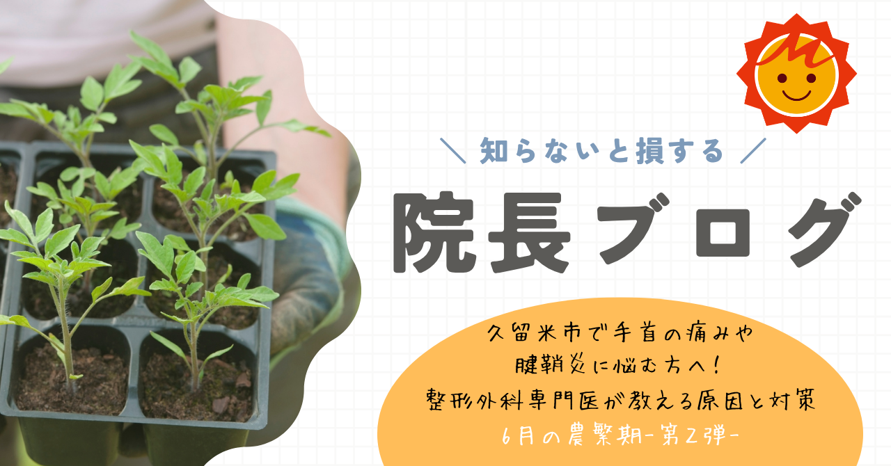 【久留米市の整形外科】久留米市で手首の痛みや腱鞘炎に悩む方へ！整形外科専門医が教える原因と対策【6月の農繁期-第２弾-】